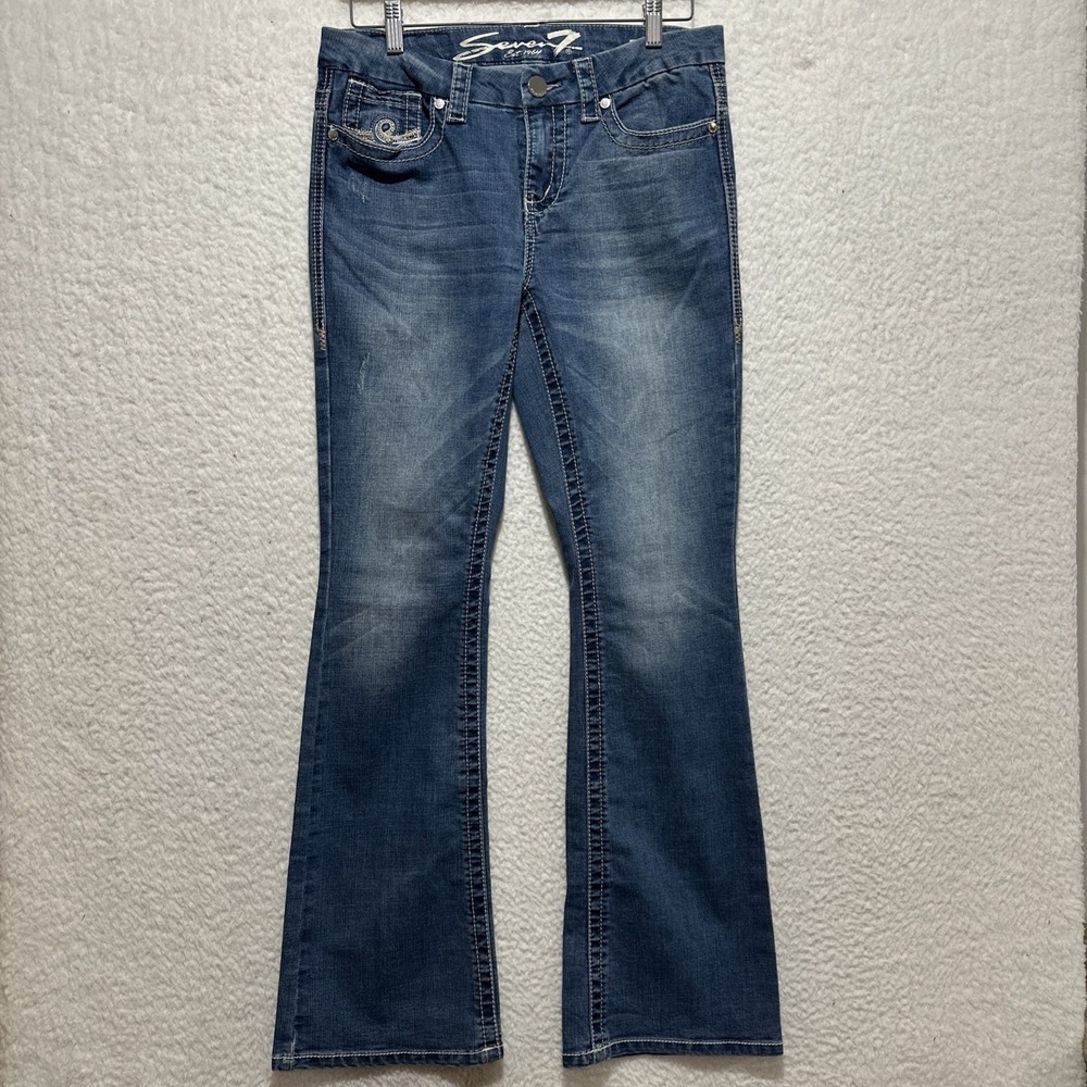 Seven7 Jeans Women's Size 10 Boot Cut Blue Embroidered Medium Wash Denim‎